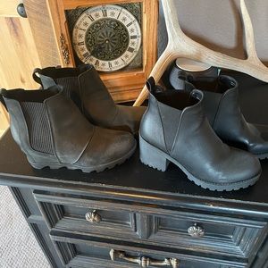 Pair Black Heeled Booties Sorel & Dirty Laundry